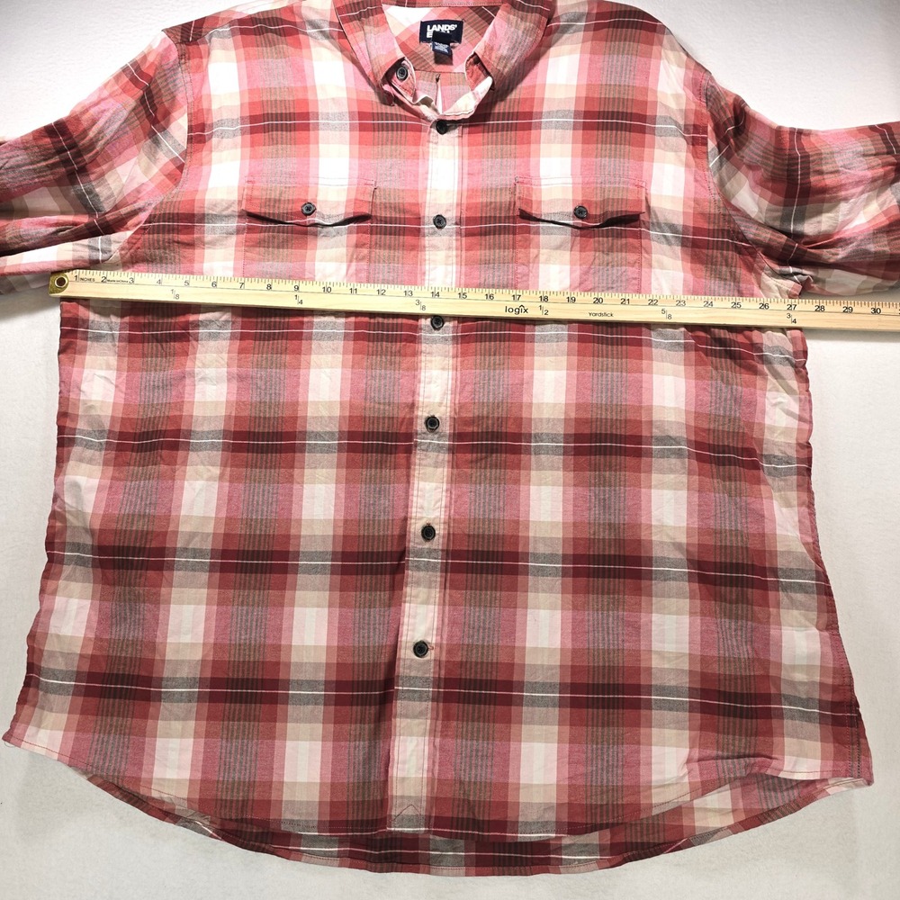 Lands End Mens XXL Red Pink Plaid Button Down Shirt Long Sleeve Traditional Fit - Picture 4 of 8